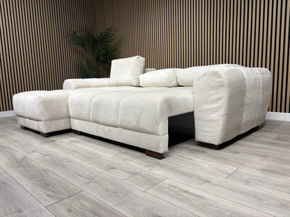 AZZURO Premium Fabric LHF Corner Chaise Sofa Bed with Storage, Cream RRP £1,799