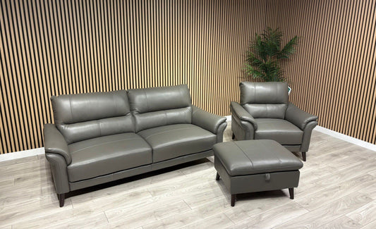 Furniture Village WINNER Leather 3 Seater Sofa, Armchair + Footstool - RRP £2335