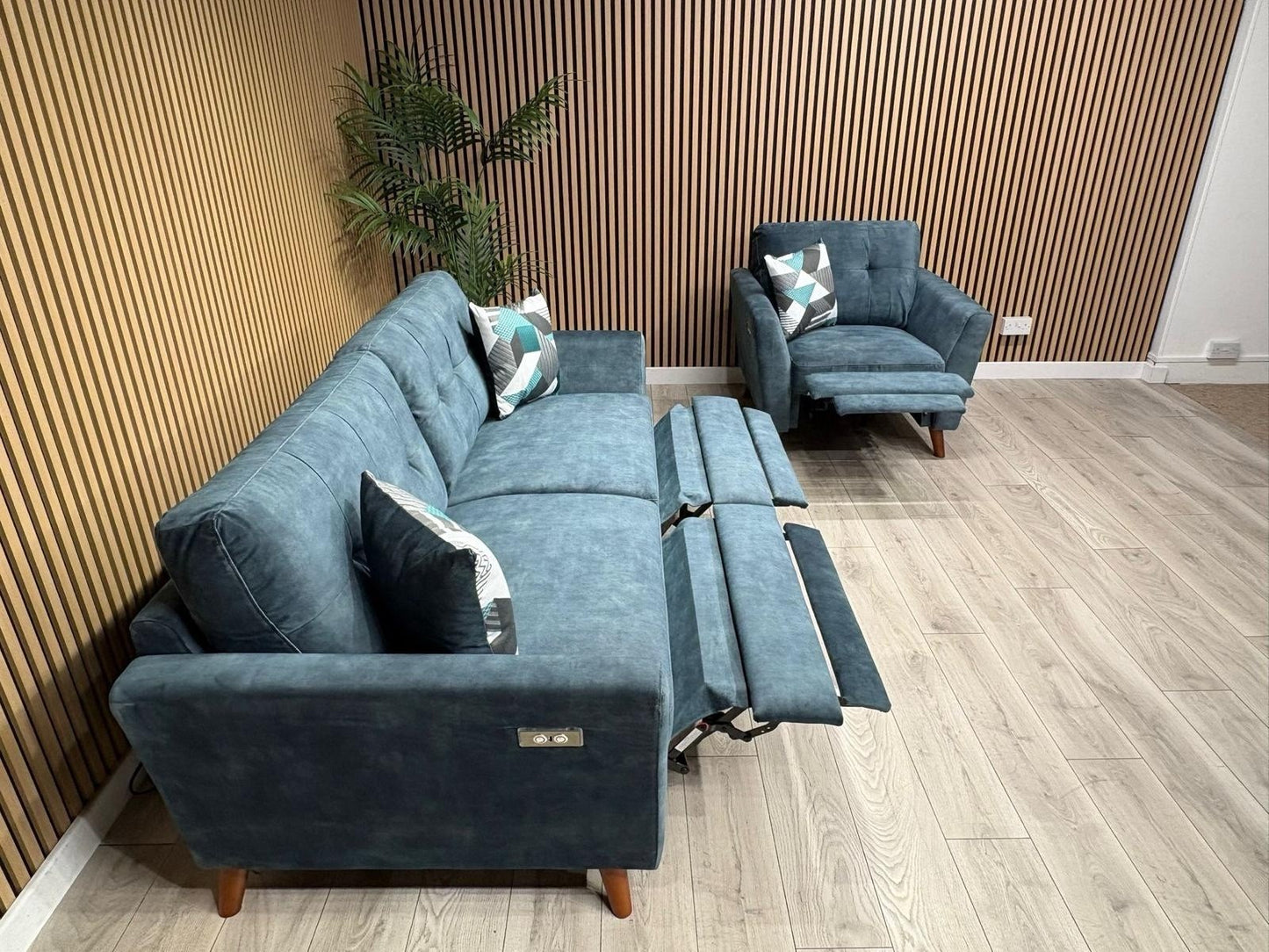 DFS - Studio Style 3 Seater Sofa + Armchair Power Set, Ocean Blue - RRP £2,448