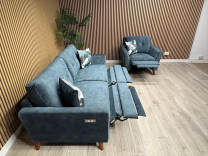 DFS - Studio Style 3 Seater Sofa + Armchair Power Set, Ocean Blue - RRP £2,448