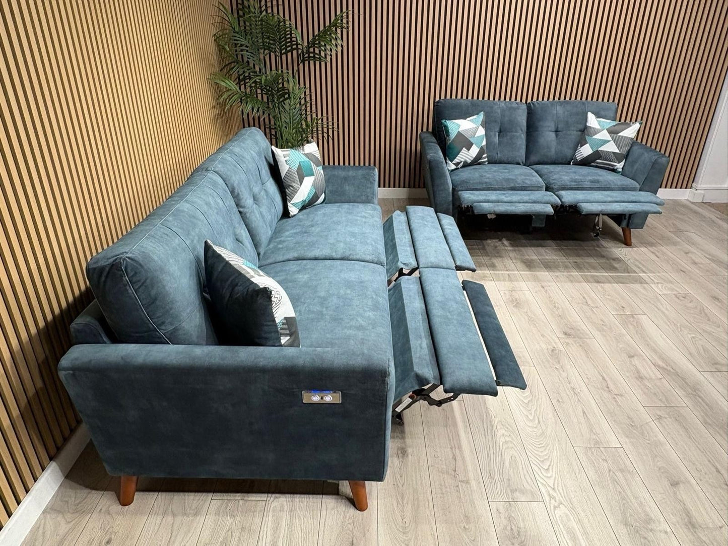 DFS - Studio Style 3 Seater + 2 Seater Power Sofa Set, Ocean Blue - RRP £2,978