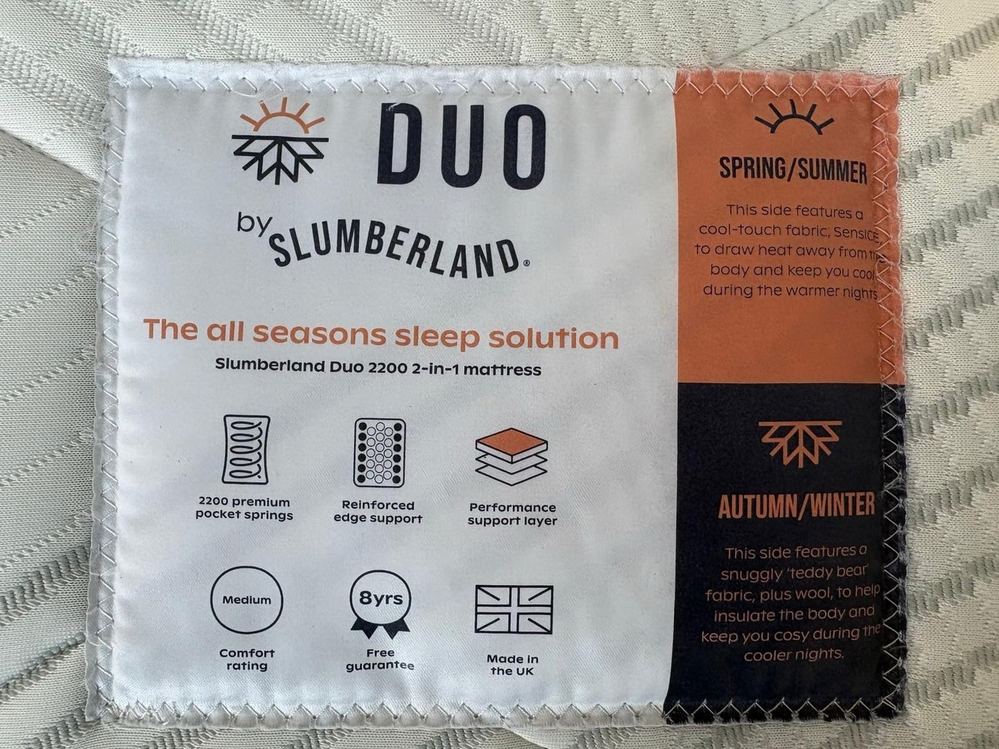 Slumberland Duo 2200 Pocket 2-in-1 4ft 6 Double Mattress, Medium - RRP £1,099