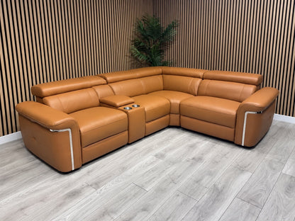 VENICE Leather 2 Corner 1 Modular Power Recliner Sofa + Console - RRP £4,799