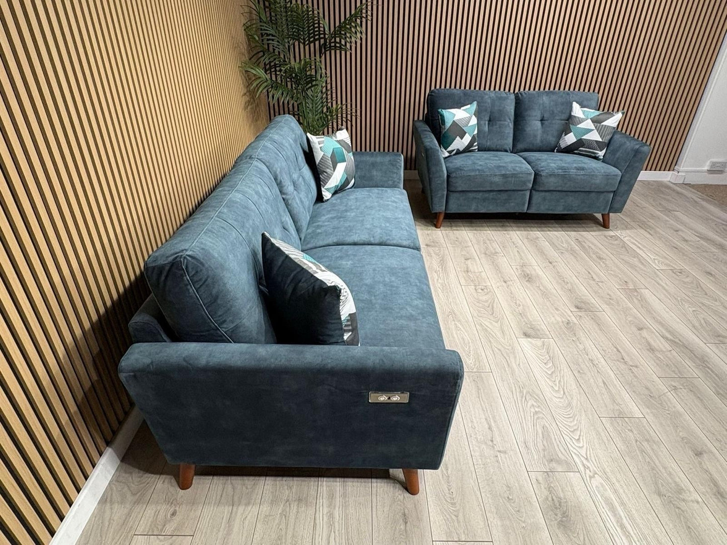 DFS - Studio Style 3 Seater + 2 Seater Power Sofa Set, Ocean Blue - RRP £2,978