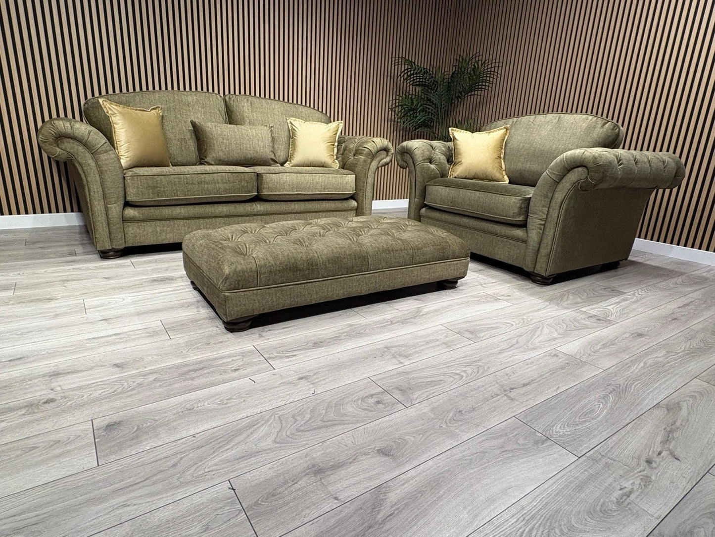 A&J Victoria Fabric 3 Seater Sofa + Love Chair + Footstool Set - RRP £4897
