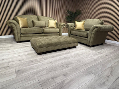 A&J Victoria Fabric 3 Seater Sofa + Love Chair + Footstool Set - RRP £4897
