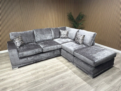 Deluxe Fabric Open End Chaise Corner Sofa + Footstool - RRP £2799