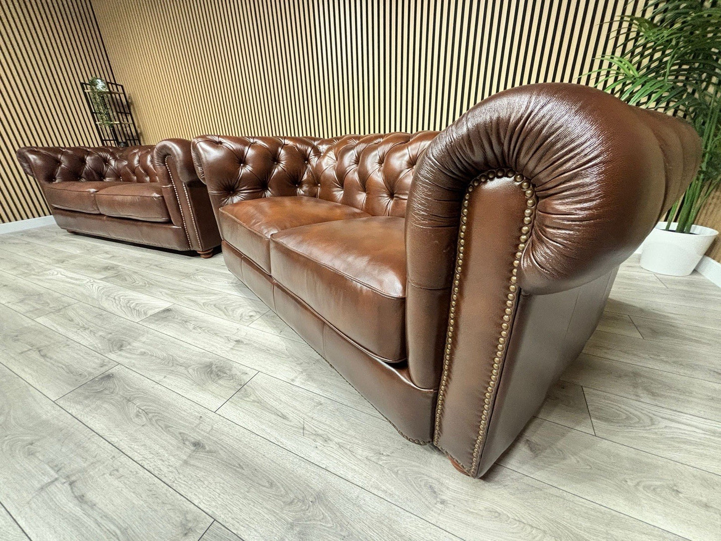 At The Helm Shackleton Style 3 Seater + 2 Seater Leather Chesterfield Sofa Set