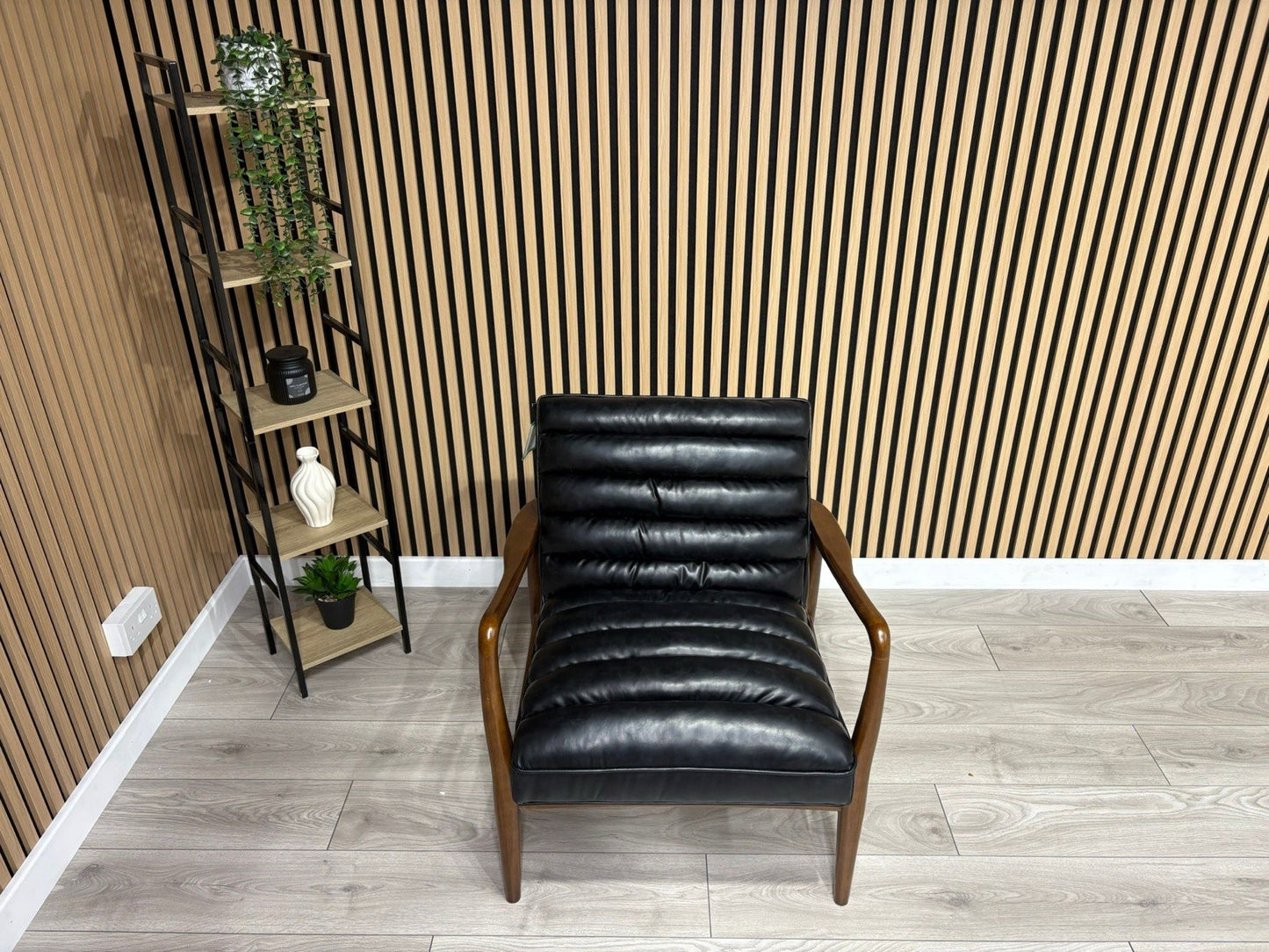 John Lewis Sample - Mid Century Faux Leather Accent Chair, Black - RRP £1099