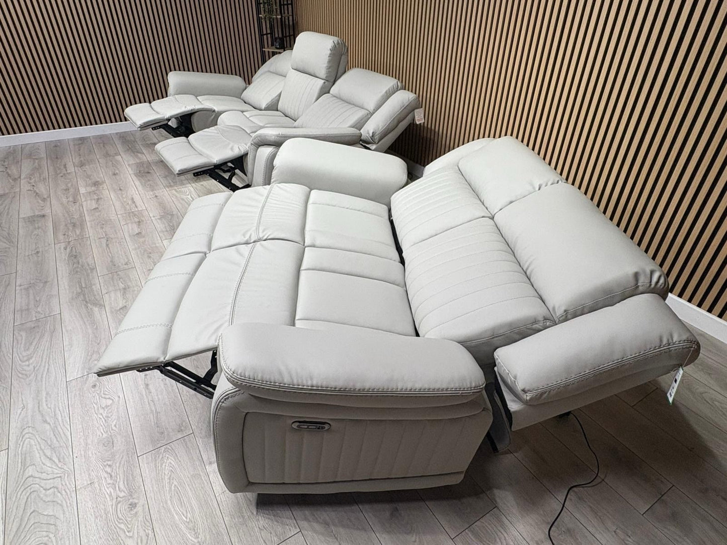 DOMINO 3 Seater + 2 Seater Leather Sofa Set, Power Recliners - RRP £2,995