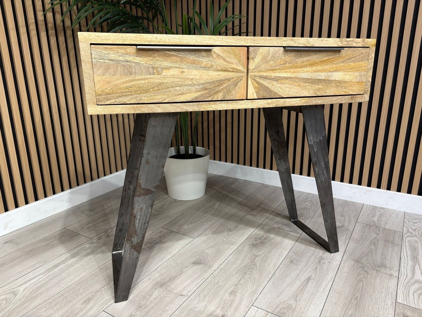 NEXT Sample - Geo Mango Wood 2 Drawer Console Table - RRP: £650
