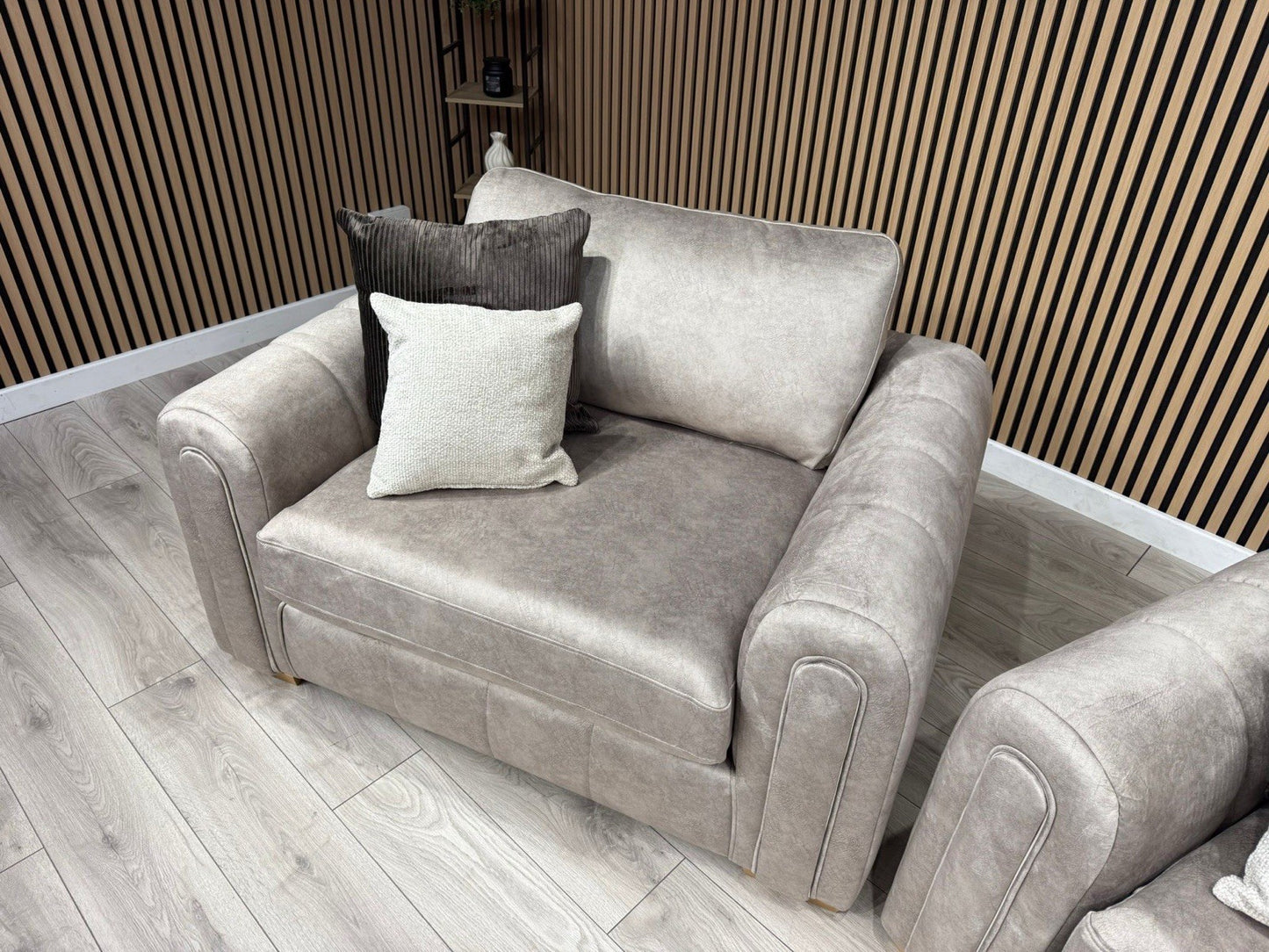 DEVINE Glamour Large Fabric 4 Seater Sofa + Love Chair Armchair - RRP £2,598