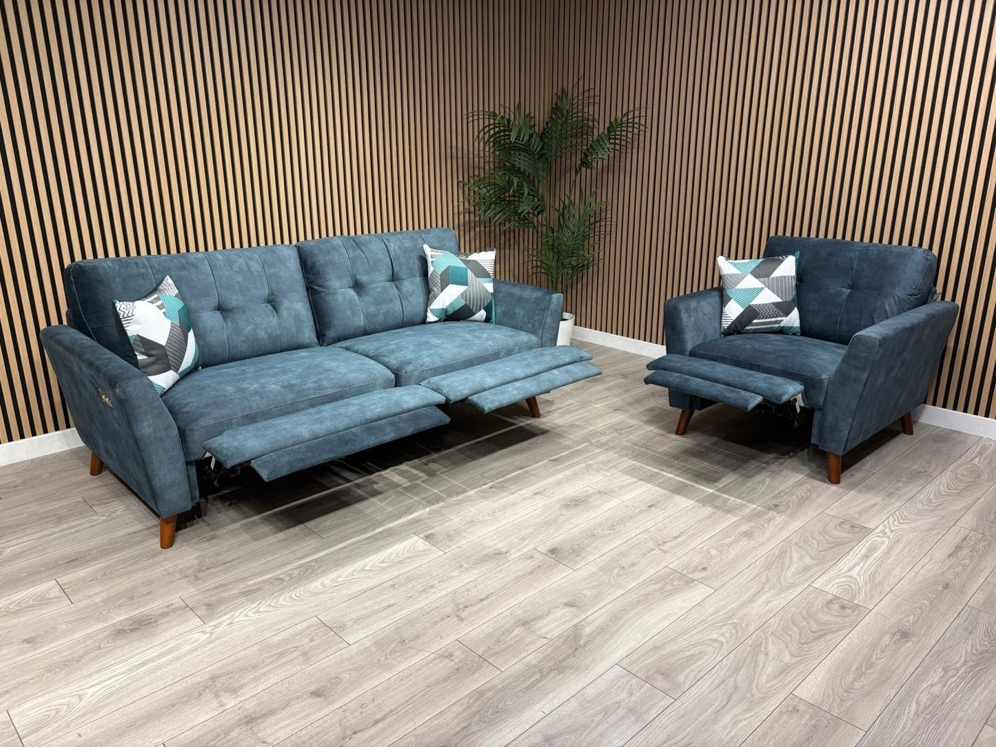 DFS - Studio Style 3 Seater Sofa + Armchair Power Set, Ocean Blue - RRP £2,448