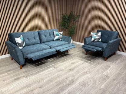 DFS - Studio Style 3 Seater Sofa + Armchair Power Set, Ocean Blue - RRP £2,448