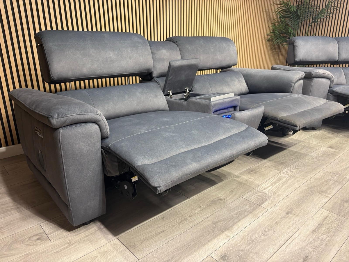 F.V GENIUS Fabric 3 Seater Media Sofa + 2 Seater Power Recliner Set RRP £4940