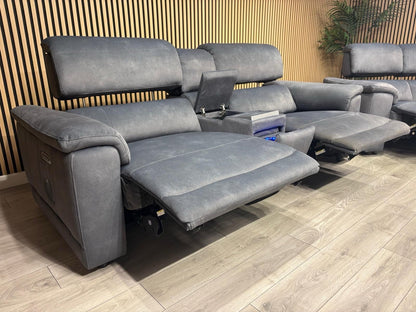 F.V GENIUS Fabric 3 Seater Media Sofa + 2 Seater Power Recliner Set RRP £4940