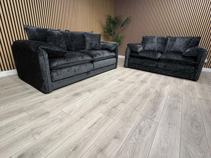 SOLICE Fabric 3 Seater + 2 Seater Sofa Set, Black - RRP £2,498