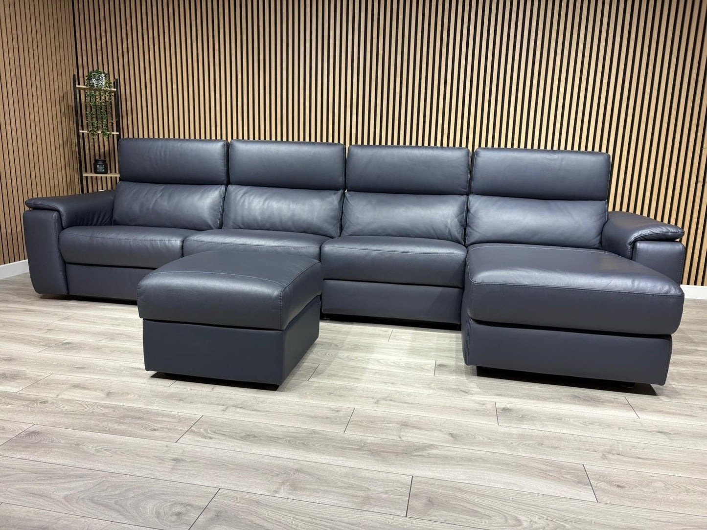 Furniture Village - Nicoletti DAVIDE Leather XL Chaise Sofa + Stool - RRP £6,040