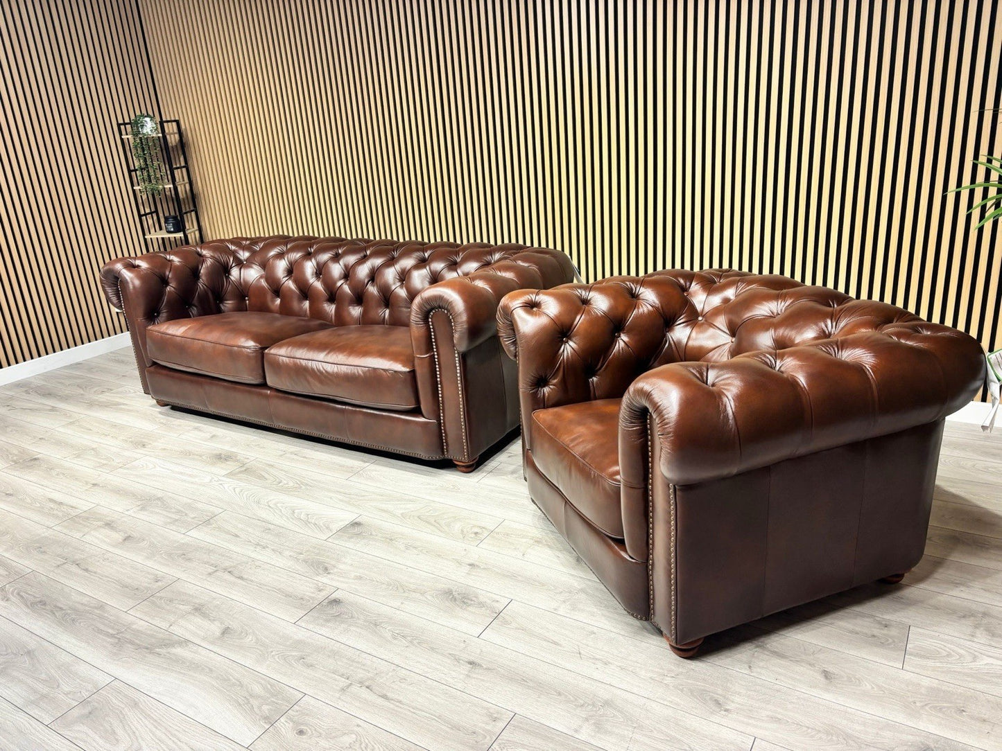 At The Helm Shackleton Style 3 Seater Sofa + Armchair Leather Chesterfield Set