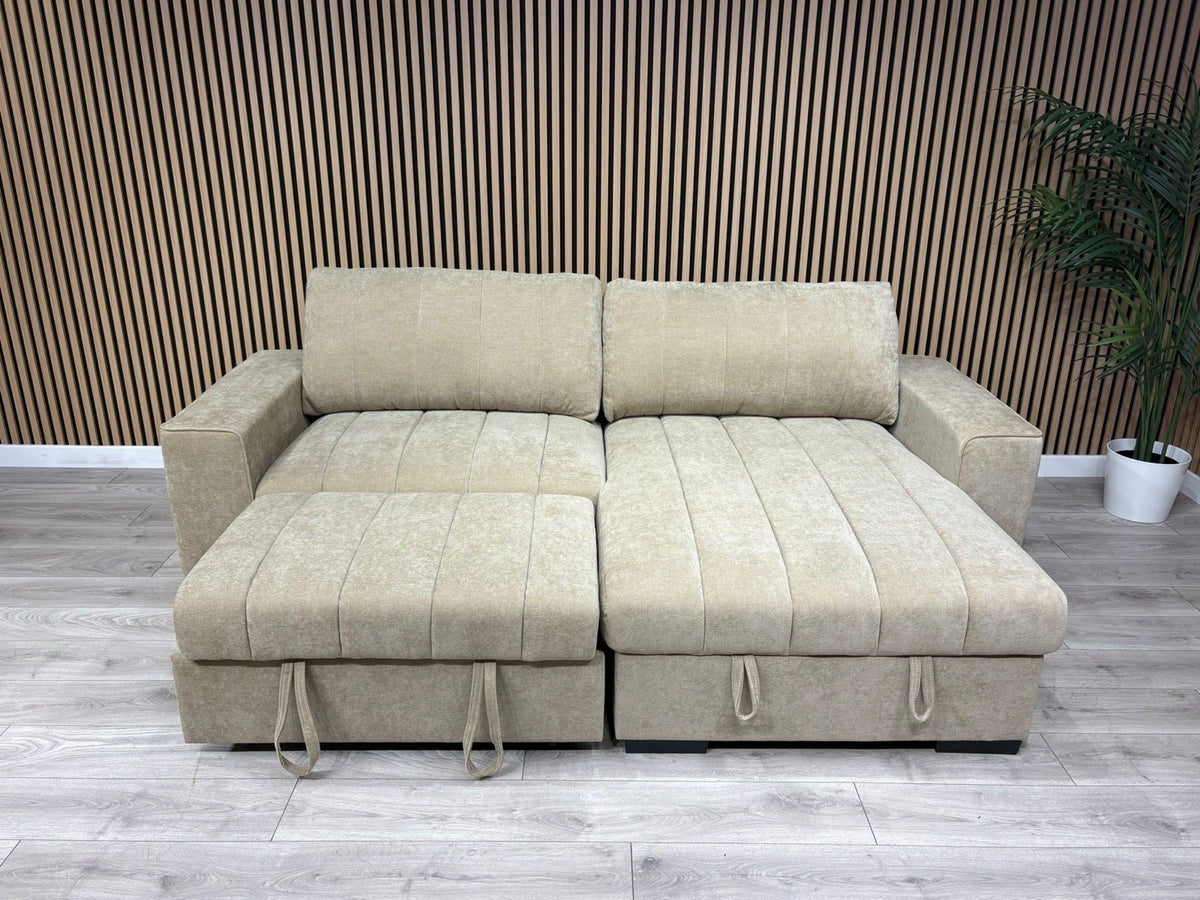 MONACO Premium Fabric RHF or LHF Chaise Sofa Bed with Storage - RRP £1549