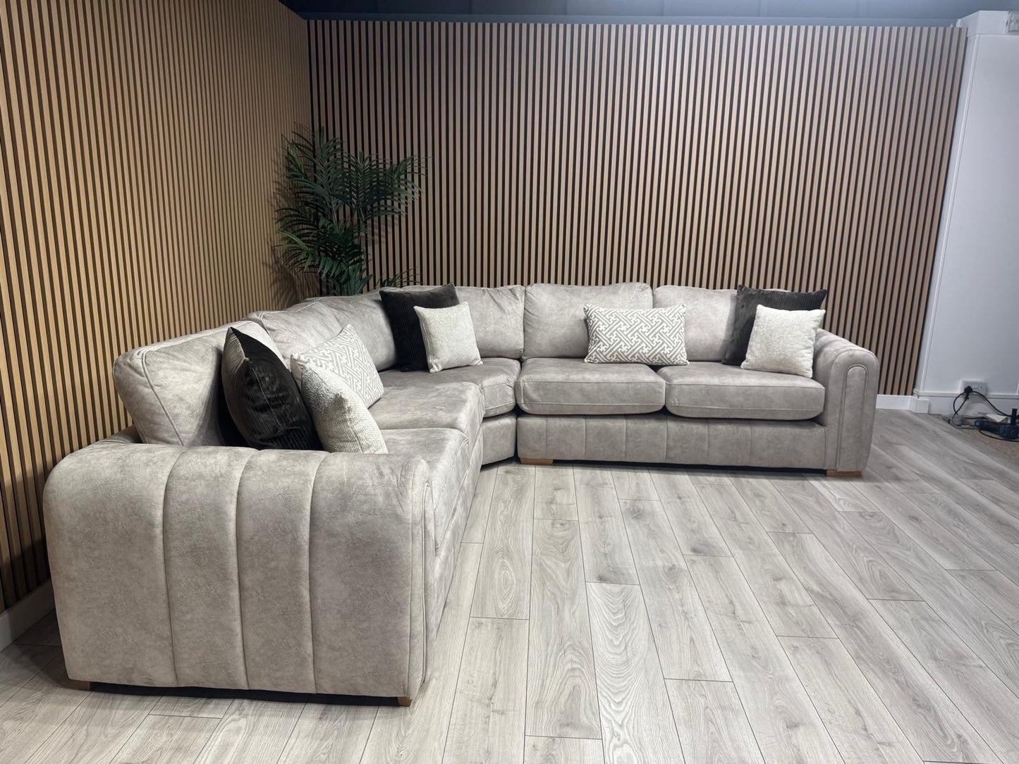 DEVINE Glamour Large Fabric 2 Corner 2 Sofa, Gemini Silver - RRP £2,895