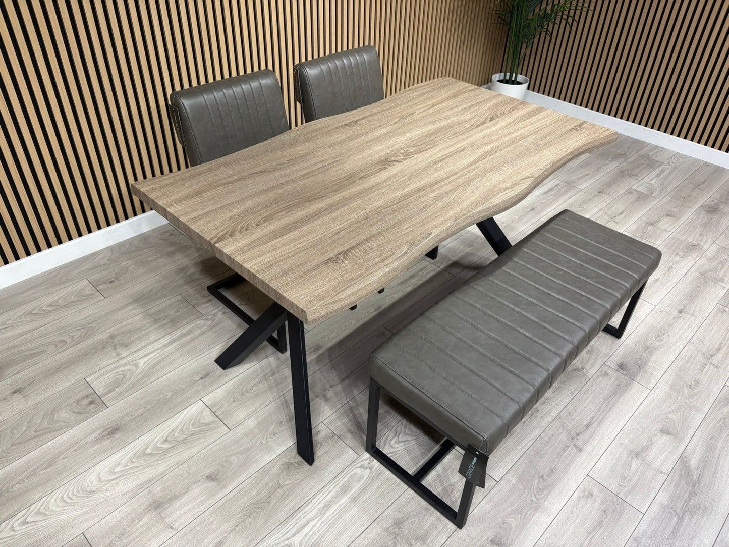 NEXT Sample - RIGA Industrial Dining Table + Bench + 2 x Chairs - RRP £1,899