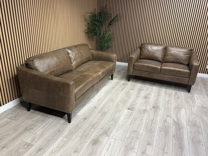 John Lewis BAILEY Style Leather 3 + 2 Seater Sofa Set, Chestnut - RRP £3978