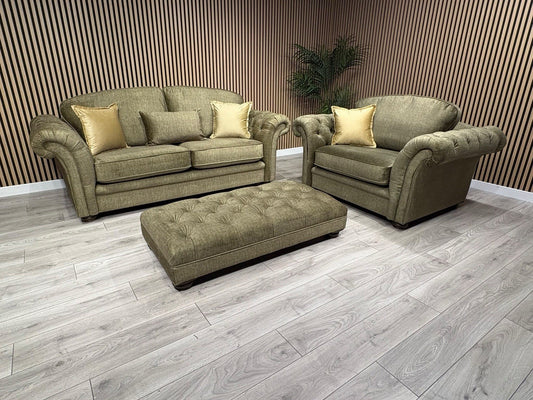A&J Victoria Fabric 3 Seater Sofa + Love Chair + Footstool Set - RRP £4897