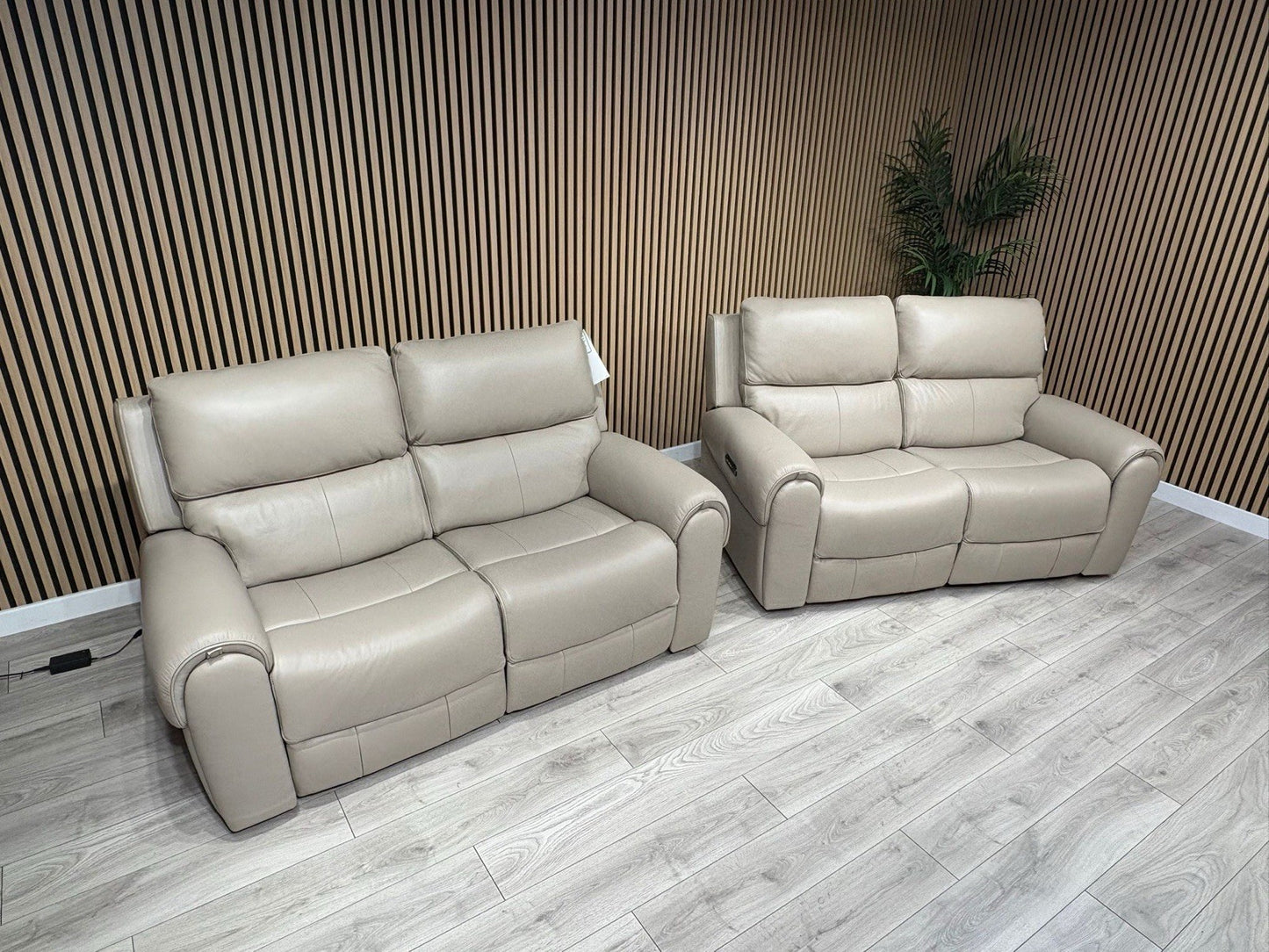 Oak FurnitureLand - EZRA Leather 2 x 2 Seater Power Recliner Sofa Set. RRP £5000