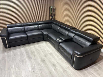 VENICE Leather 2 Corner 2 Power Recliner Sofa + Console - RRP £5,599