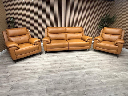 Furniture Village PANACHE Style Leather 3 Seater Sofa + 2 x Armchairs, Power