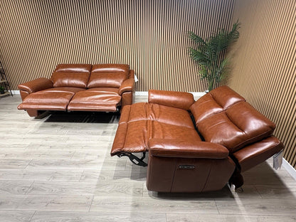 NAVONA 3 Seater + 2 Seater Leather Sofa Set, Power Recliners - RRP £3,498