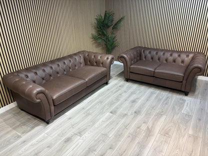 Next GOSFORD Leather Chesterfield Large 3 Seater + 2 Seater Sofa Set - RRP £5250