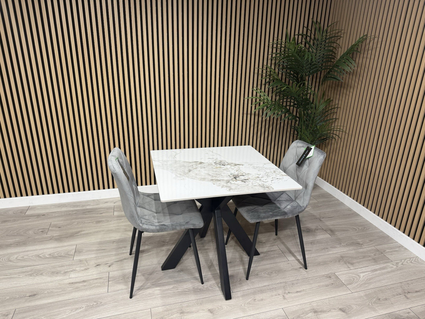 NEXT Sample - CRETE Marble Effect Square Dining Table + 2 x Chairs. RRP £1,099