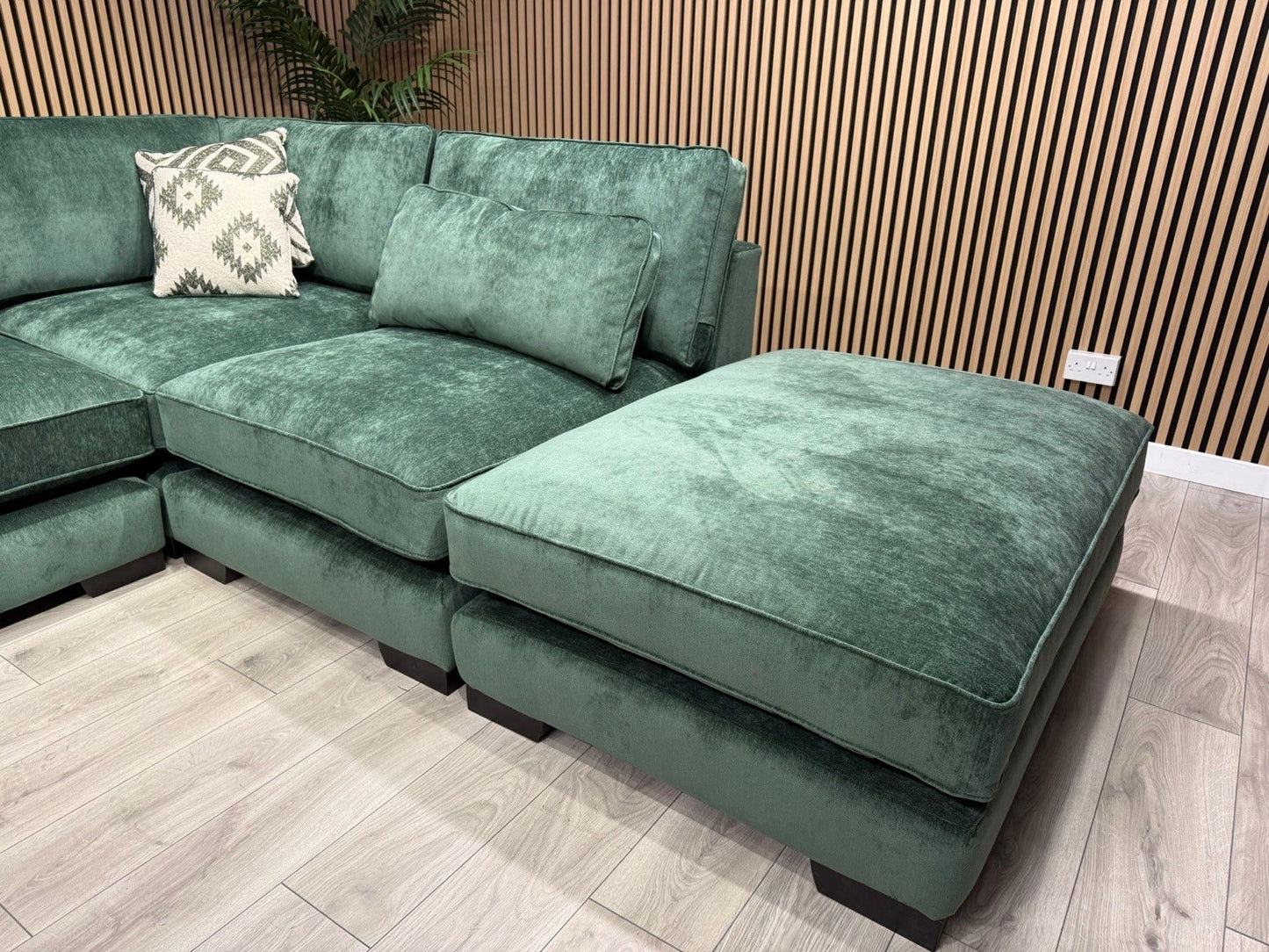 Sofology CAVALLI Style Fabric Open Chaise RHF Corner Sofa + Footstool - RRP £5398
