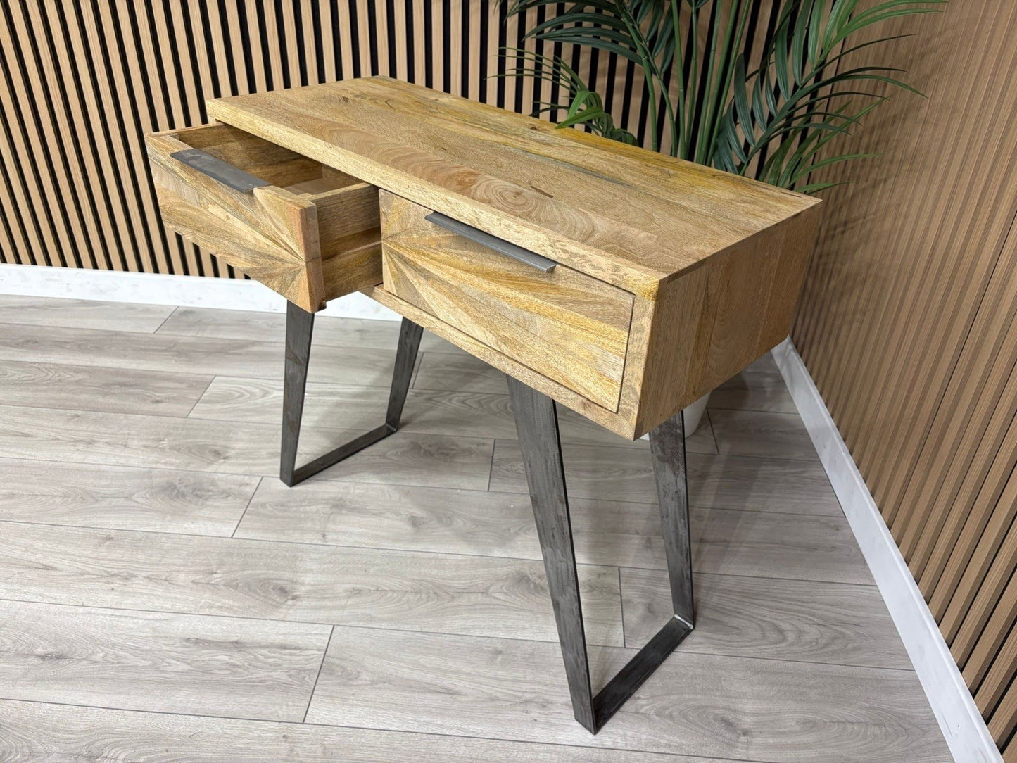 NEXT Sample - Geo Mango Wood 2 Drawer Console Table - RRP: £650