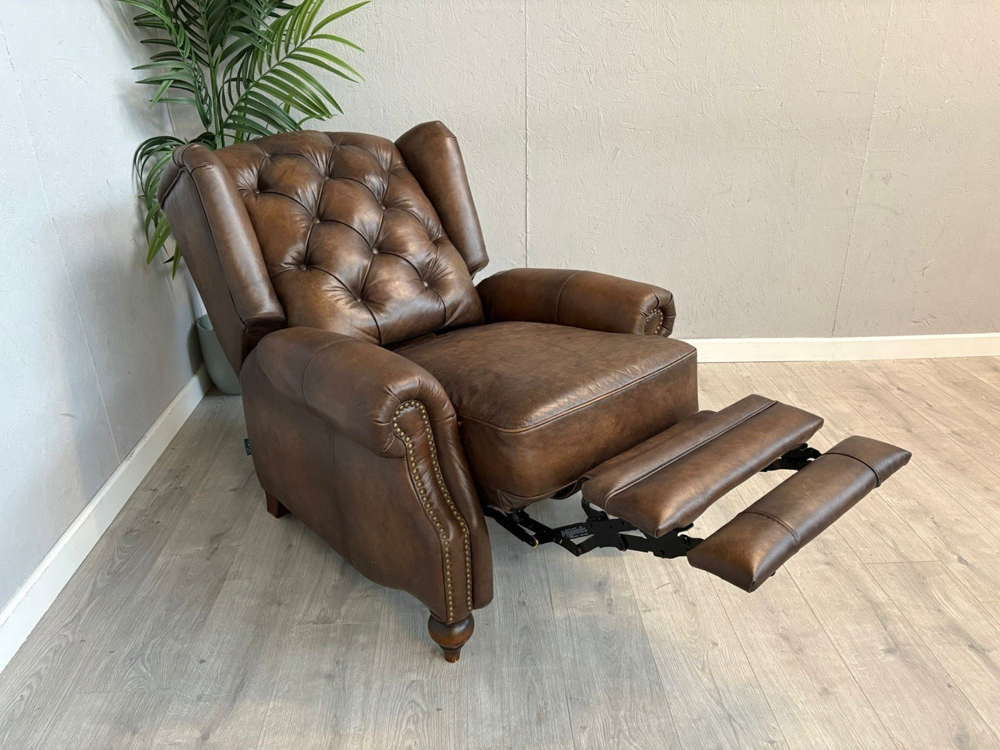 F.V. At The Helm Shackleton Leather Chesterfield 4 Seater Sofa + 2 Chairs, Power