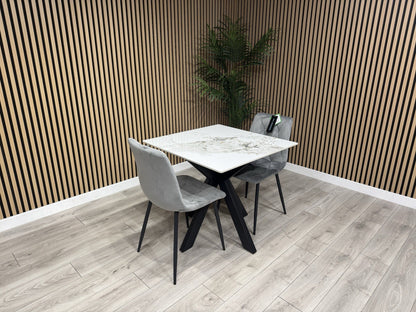 NEXT Sample - CRETE Marble Effect Square Dining Table + 2 x Chairs. RRP £1,099