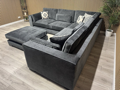 Sofology CAVALLI Style Fabric 3 Corner 3 Sofa + Footstool, Slate  - RRP £6,398