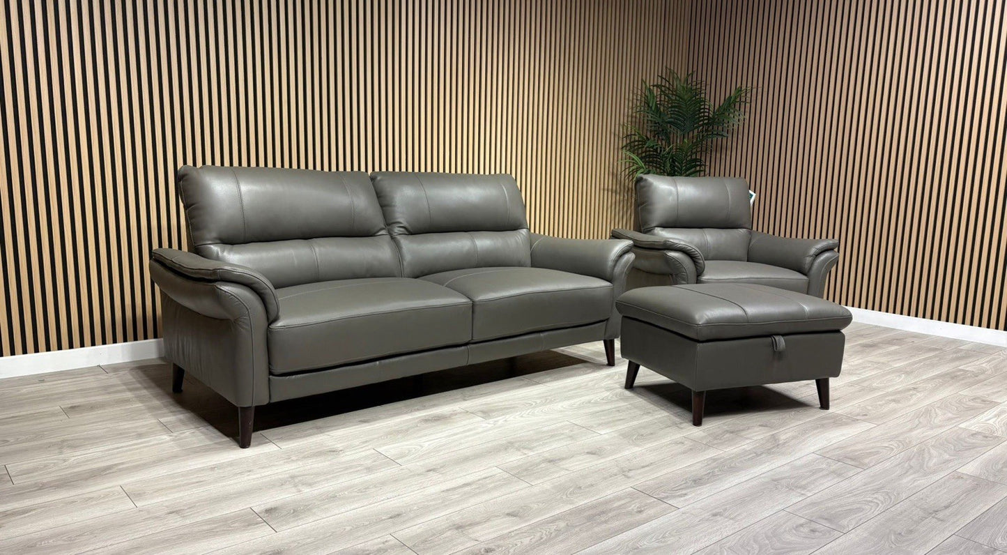 Furniture Village WINNER Leather 3 Seater Sofa, Armchair + Footstool - RRP £2335