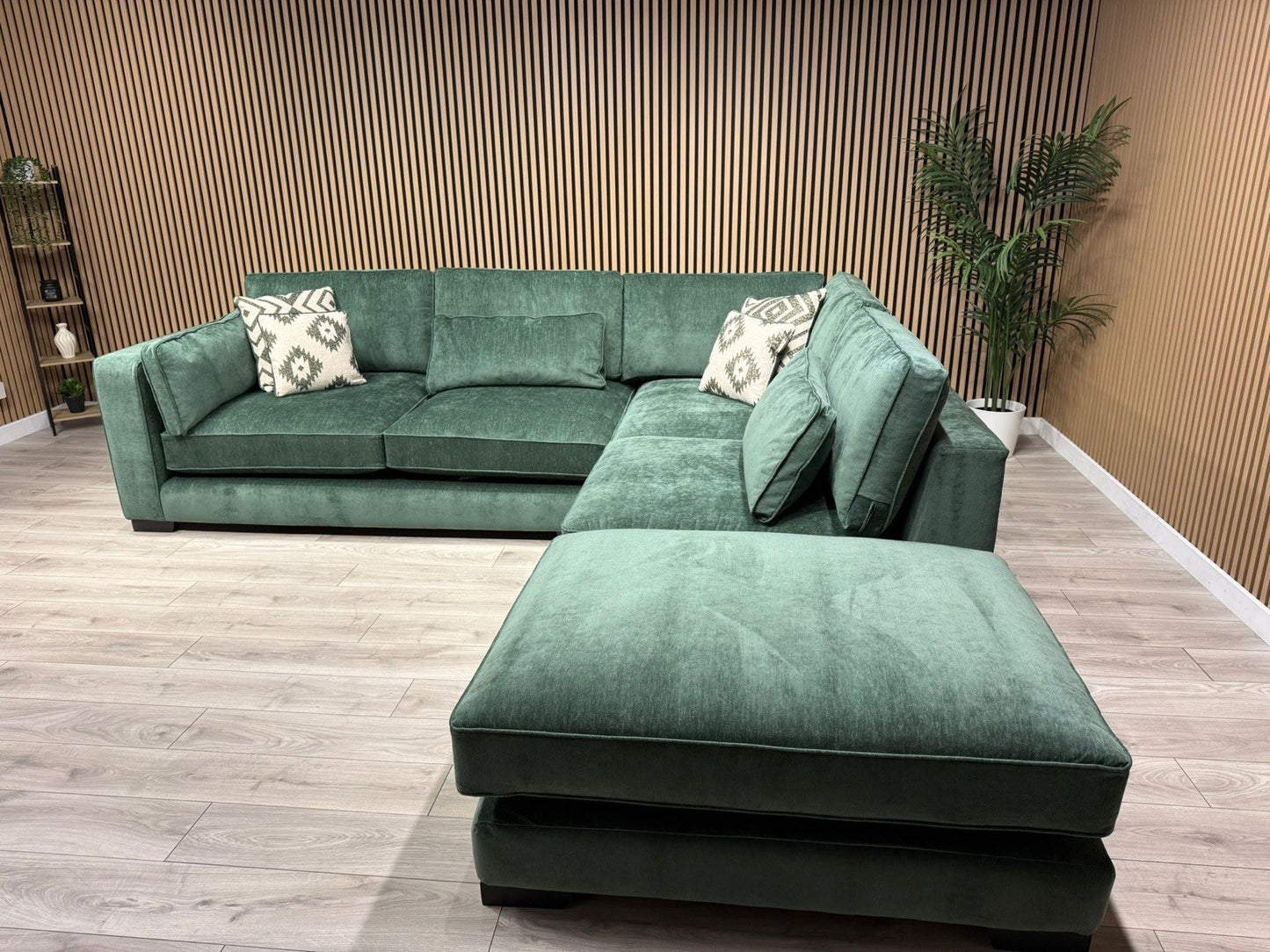 Sofology CAVALLI Style Fabric Open Chaise RHF Corner Sofa + Footstool - RRP £5398