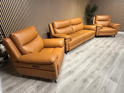 Furniture Village PANACHE Style Leather 3 Seater Sofa + 2 x Armchairs, Power