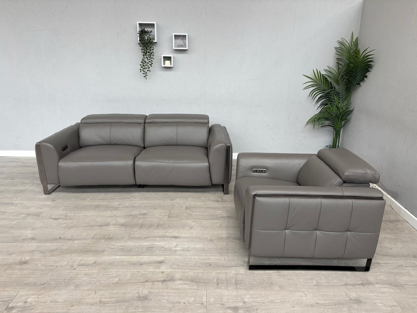 Furniture Village GISELLA Leather 3 Seater Sofa + Armchair Power Set - RRP £4390