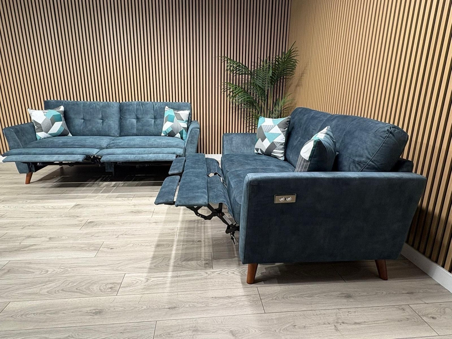 DFS - Studio Style 3 Seater + 2 Seater Power Sofa Set, Ocean Blue - RRP £2,978