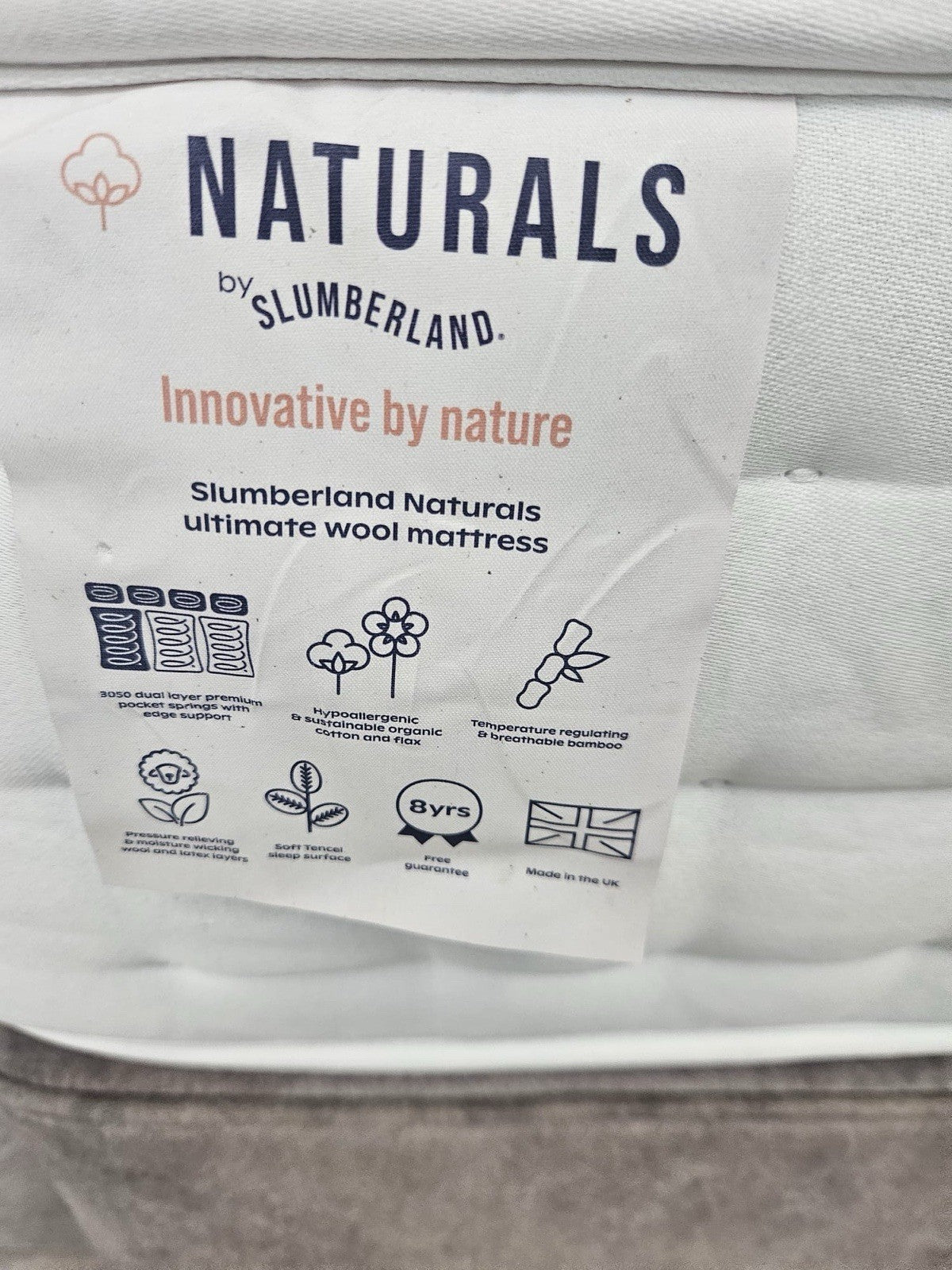 Slumberland NATURALS ULTIMATE WOOL 6ft Superking Mattress, Medium - RRP £1,549