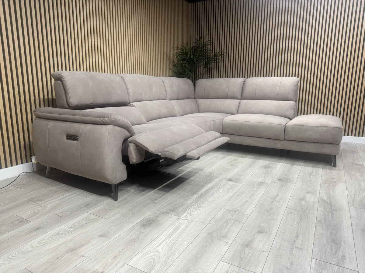 Furniture Village MOET Style Fabric RHF Chaise Power Recliner Corner Sofa