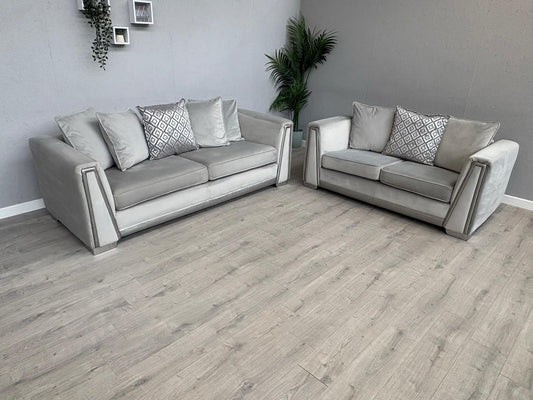 DFS GIGI- Fabric 3 Seater + 2 Seater Sofa Set, Silver - RRP £2478