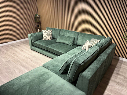 Sofology CAVALLI Style Fabric Open Chaise RHF Corner Sofa + Footstool - RRP £5398