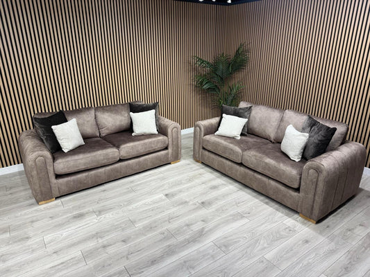DEVINE Glamour Fabric 2 x 2 Seater Sofa Set, Dapple Chocolate - RRP £2,498