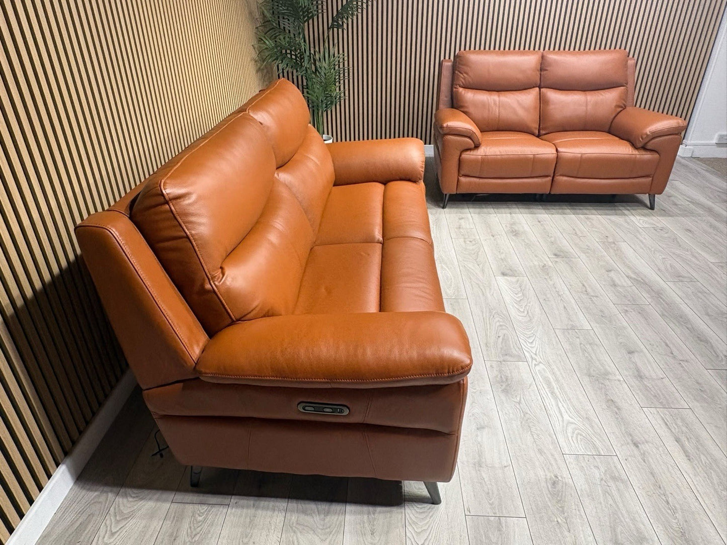 Furniture Village PANACHE Style Leather 3 + 2 Seater Power Recliner Sofa Set